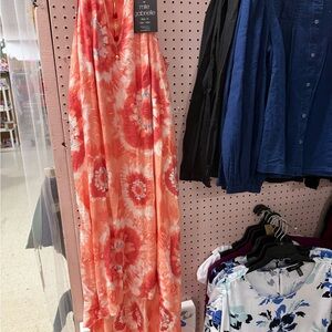Ambrielle Coral and White Tie-Dye Maxi Skirt